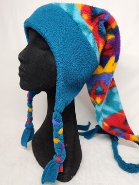 Vintage Fleece Auntie Ems Outerwear Geometric Funky Long Jester Beanie